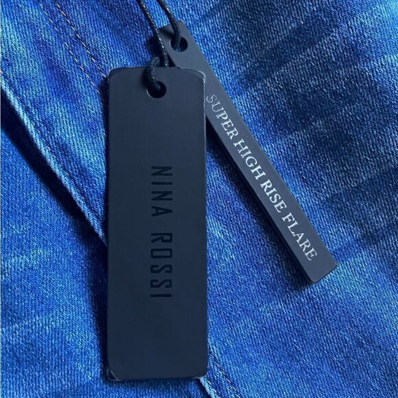 Nina Rossi Jeans Super High Rise Flare Long New Distressed Women’s Size 5 - Picture 8 of 11